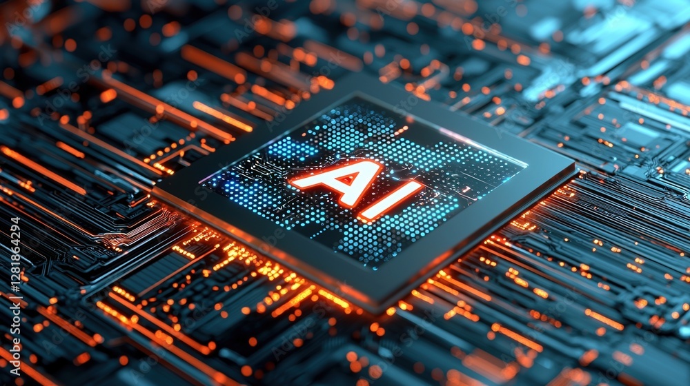 Poster exploring the depths of cyberspace through a digital frame showcasing ai in vibrant circuitry layout