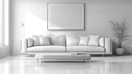 Fototapeta premium Monochromatic Minimalist Living Room Interior Design