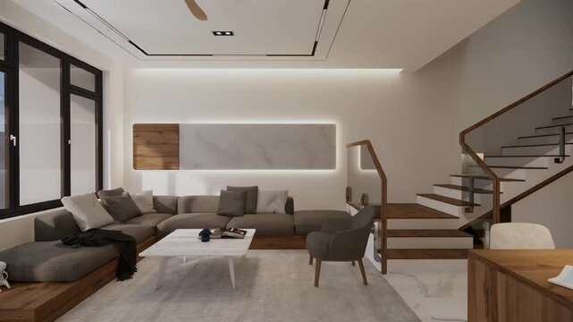 Modern interior design walkthrough animation.
Luxurious apartment interior design 3d visualization.  Architectural design motion graphic 3d rendering. 