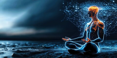 Exploring the connection between mind and universe in a tranquil meditative moment at dusk