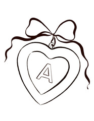 Hand-drawn illustration of a heart locket with a monogram