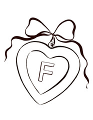 Hand-drawn illustration of a heart locket with a monogram