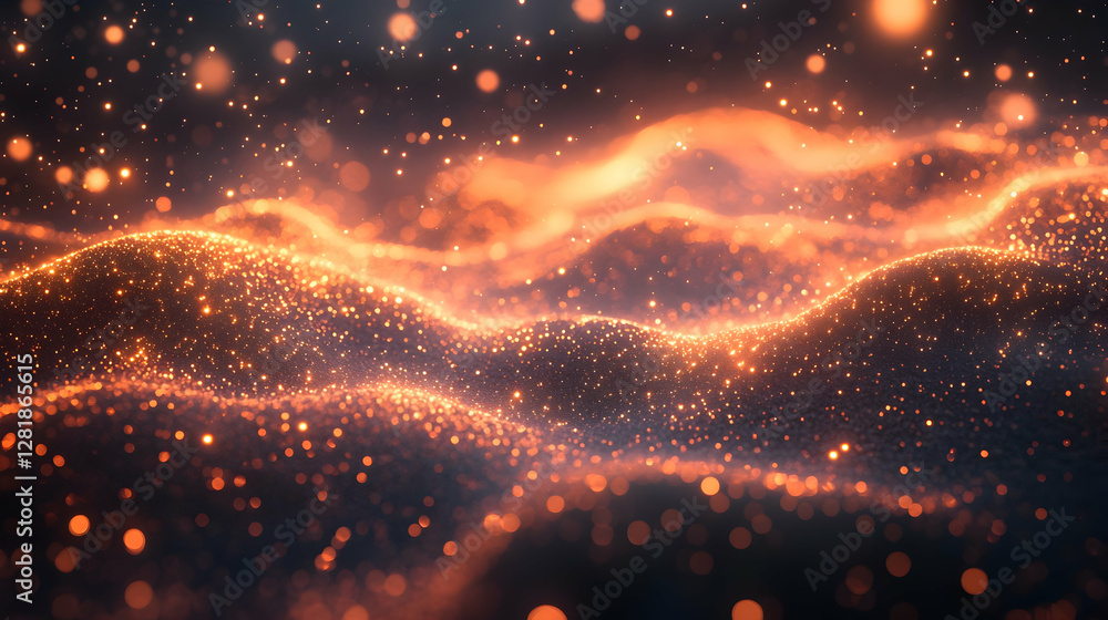 Poster abstract fiery particles waves. background glowing particles. possible use design background or wall
