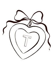 Hand-drawn illustration of a heart locket with a monogram