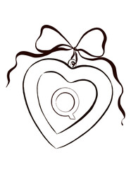 Hand-drawn illustration of a heart locket with a monogram