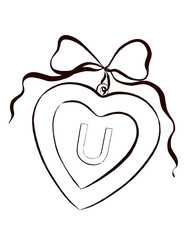 Hand-drawn illustration of a heart locket with a monogram