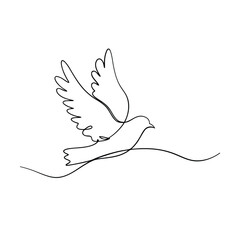 Fototapeta premium Single Line Drawing of a Dove in Flight, Peace Symbol
