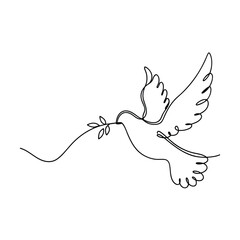 Fototapeta premium SingleLine Dove Drawing, Peace Symbol, Olive Branch, Hope, Flight