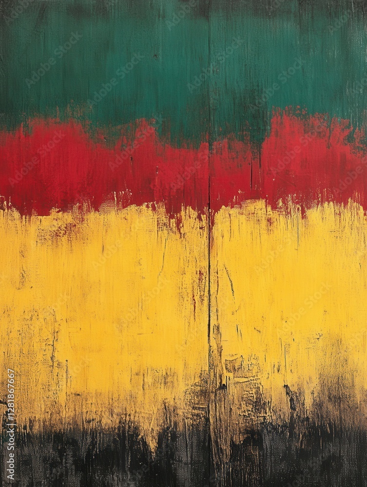 Poster abstract painted wood texture with green red yellow and black colors creating a vibrant and rustic b
