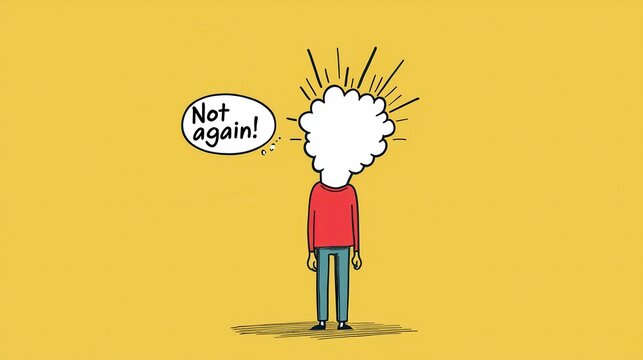 Cartoon Character with Cloud Head and Frustrated Expression