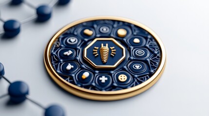 Detailed Hexagonal Badge Featuring Bee Icon and Various Symbols