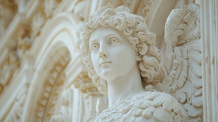 Elegant angel statue with intricate details and flowing curls