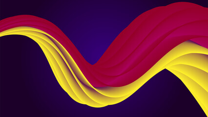 A futuristic abstract wave design featuring smooth, flowing, three-dimensional curves in vibrant shades of yellow and red. The undulating ribbons create a sense of fluidity and movement