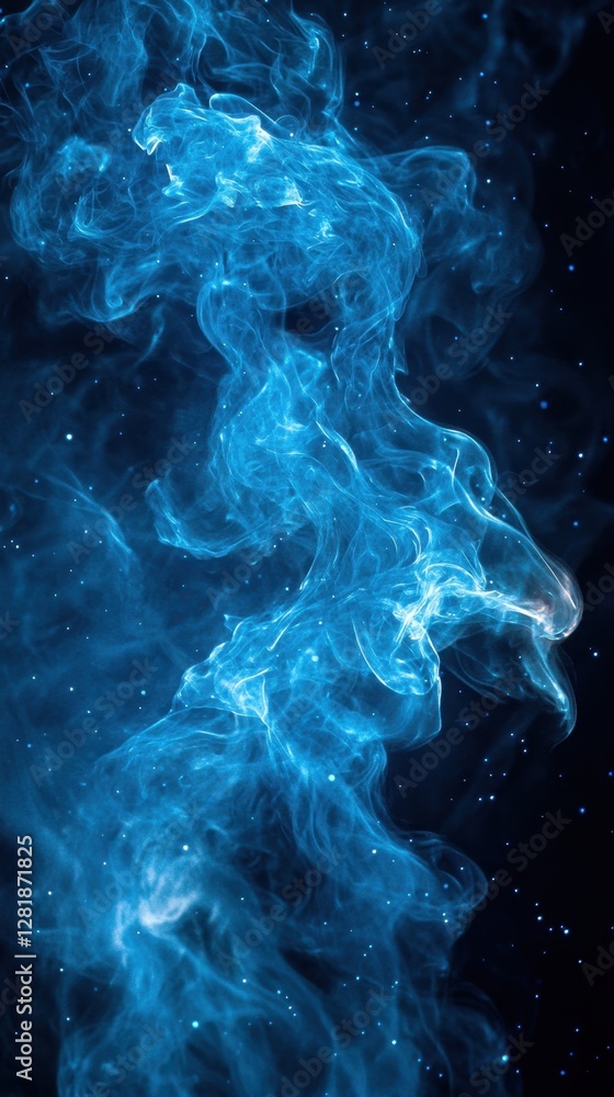 Poster ethereal blue smoke rising against dark backdrop abstract photo capturing motion and light in a mesm
