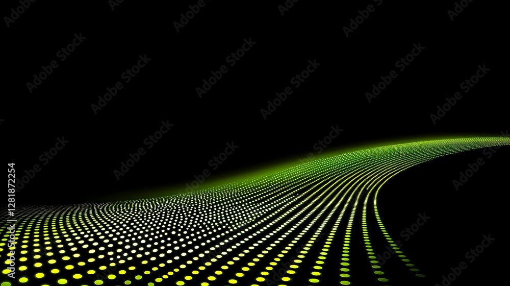 Poster abstract green dot pattern on black background with smooth flow