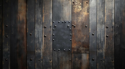 Fototapeta premium Rustic hardwood wall design with metal accents for interior decor and architecture