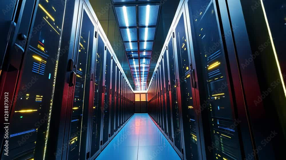 Aufkleber immersive data center visualization, exploring high-tech server room infrastructure