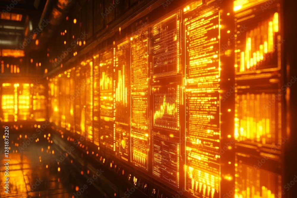 Poster advanced data center filled with glowing displays showcasing real-time information and analytics