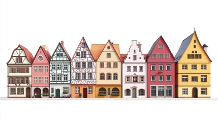 Naklejka premium Row of colorful Victorian houses with intricate architectural details along a street