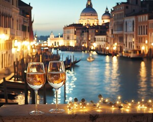 Venice canal night romantic wine