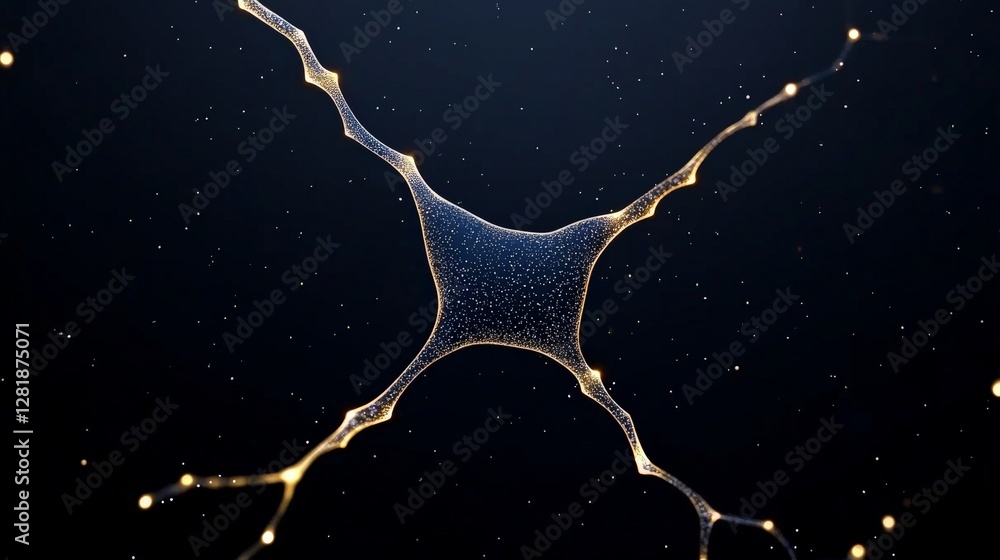 Poster abstract representation of neuron cells with glowing connections