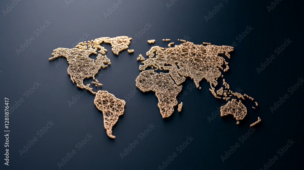 Poster intricate gold world map design on dark background for art display