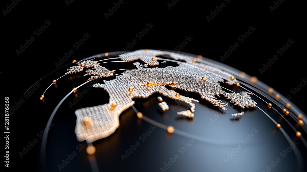 Poster abstract technology map of europe with connections and nodes