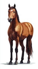 Obraz premium Majestic brown horse standing proud in a bright studio setting, showcasing detailed features and vibrant colors