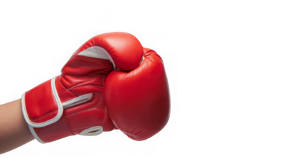 red boxing glove on hand isolated on transparent background, png boxing gloves 
