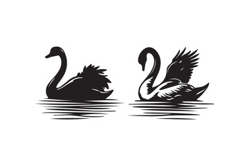 Black Swan Silhouette Illustration Set