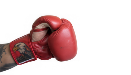 red boxing glove on hand isolated on transparent background, png boxing gloves 
