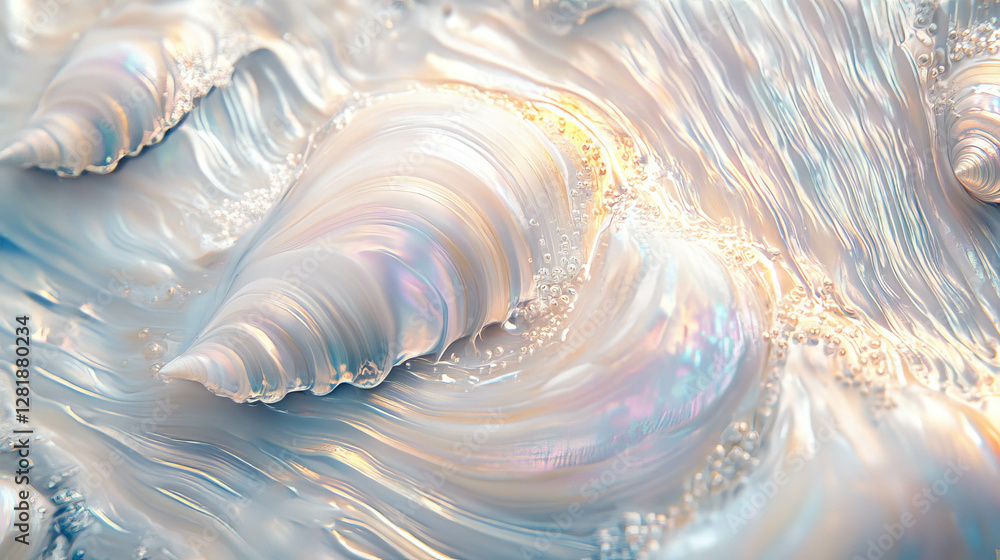 Poster iridescent seashell wall texture with pearly finish for elegant design projects