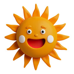 Playful Bright Cheerful Smiling 3D Cartoon Sun with Happy Face and Rays - Orange Yellow Sunny Image for Children, Summer Holidays Joyful Days