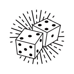 Vintage Hand-Drawn Dice Illustration with Radiating Lines, Retro Gambling and Casino Vector, Black and White Lucky Dice Art, Stylized Game Symbol for Betting, Chance, and Entertainment Themes
