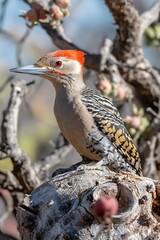 Woodpecker perched, tree, desert, sun