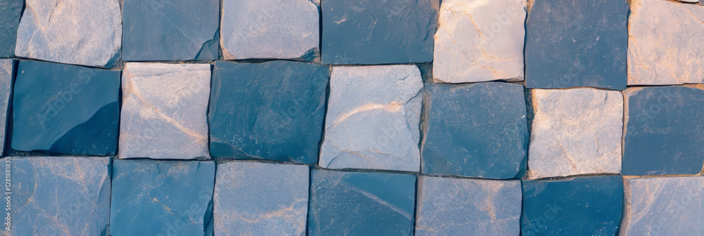 Poster abstract pattern of irregular square grid on textured stone surface for architectural design