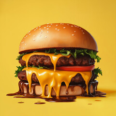 Juicy Double Cheeseburger with Melting Cheese Dripping Down