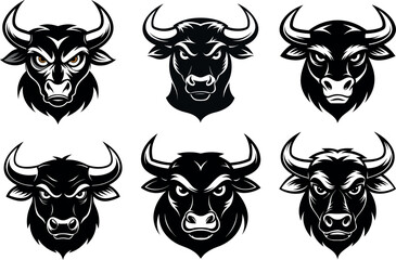 Bull head set. Bullhead silhouette vector illustration of a bull vector