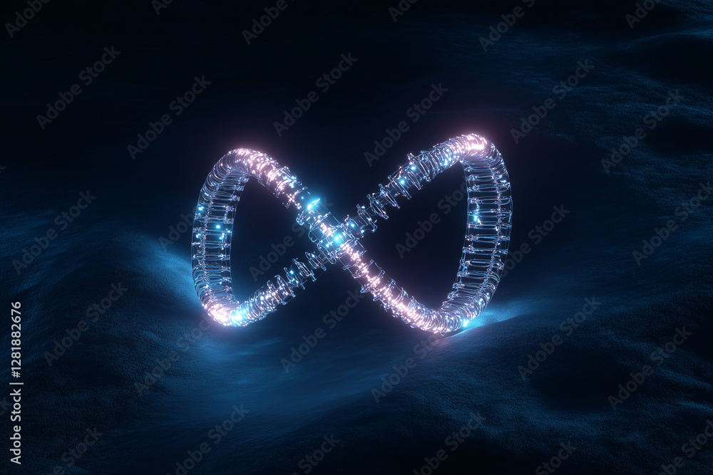 Poster infinite potential: a mesmerizing display of the infinity symbol, rendered in glowing particles, flo