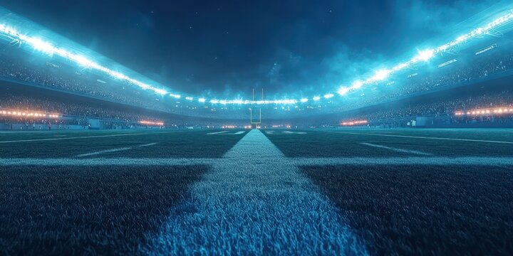 Spectacular night view of an illuminated stadium during a sports event with vibrant crowd atmosphere