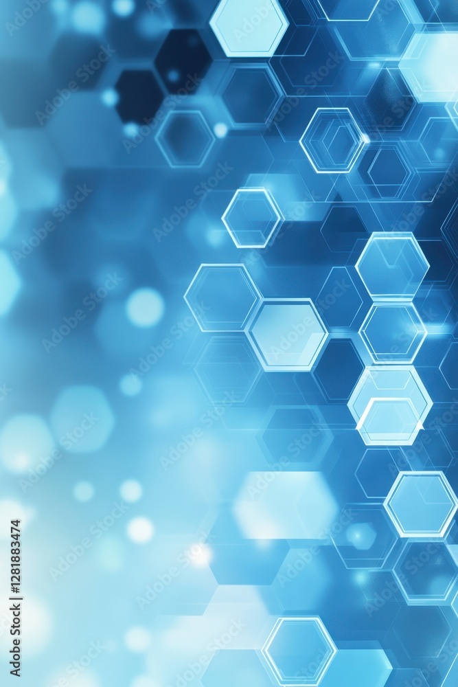 Poster abstract blue hexagon background with geometric shapes and bokeh lights for modern technology and sc