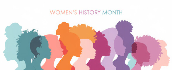 Women silhouette head isolated. Women's history month banner.