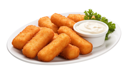 Fried Mozzarella Cheese Sticks with Dipping Sauce Isolated on Transparent Background PNG
