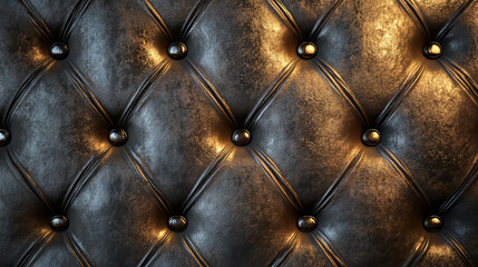 Fototapeta premium Luxurious pattern of leather upholstered panels with metallic buttons for interior design