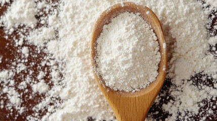 Culinary Harmony Wooden Spoon Flour Delight Aromatic Baking Ingredient Preparation Rustic Tabletop Still Life Kitchen Backdrop Food Photography