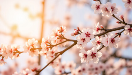 Obraz premium Delicate cherry blossom tree buds ready to bloom, tranquil garden concept