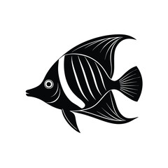 Threadfin Butterflyfish Silhouette Vector Art and Black Color Threadfin Butterflyfish Illustration