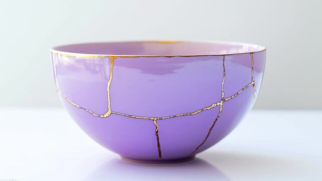 Violet kintsugi bowl with gold repair