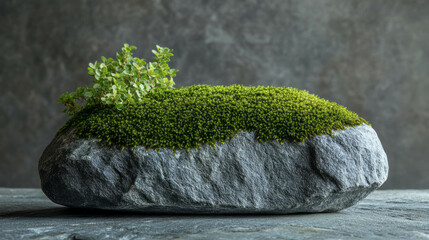 Fototapeta premium Vibrant lime green moss on textured grey stone for natural decor and design inspiration