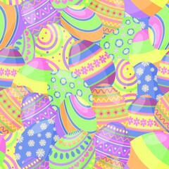Colorful Easter Eggs Seamless Pattern. Happy Easter Spring Holiday Wallpaper, Background